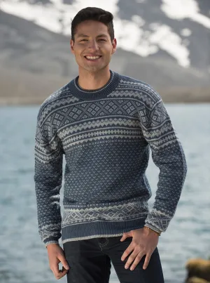 Blue Alpaca Round Neck Sweater for Men