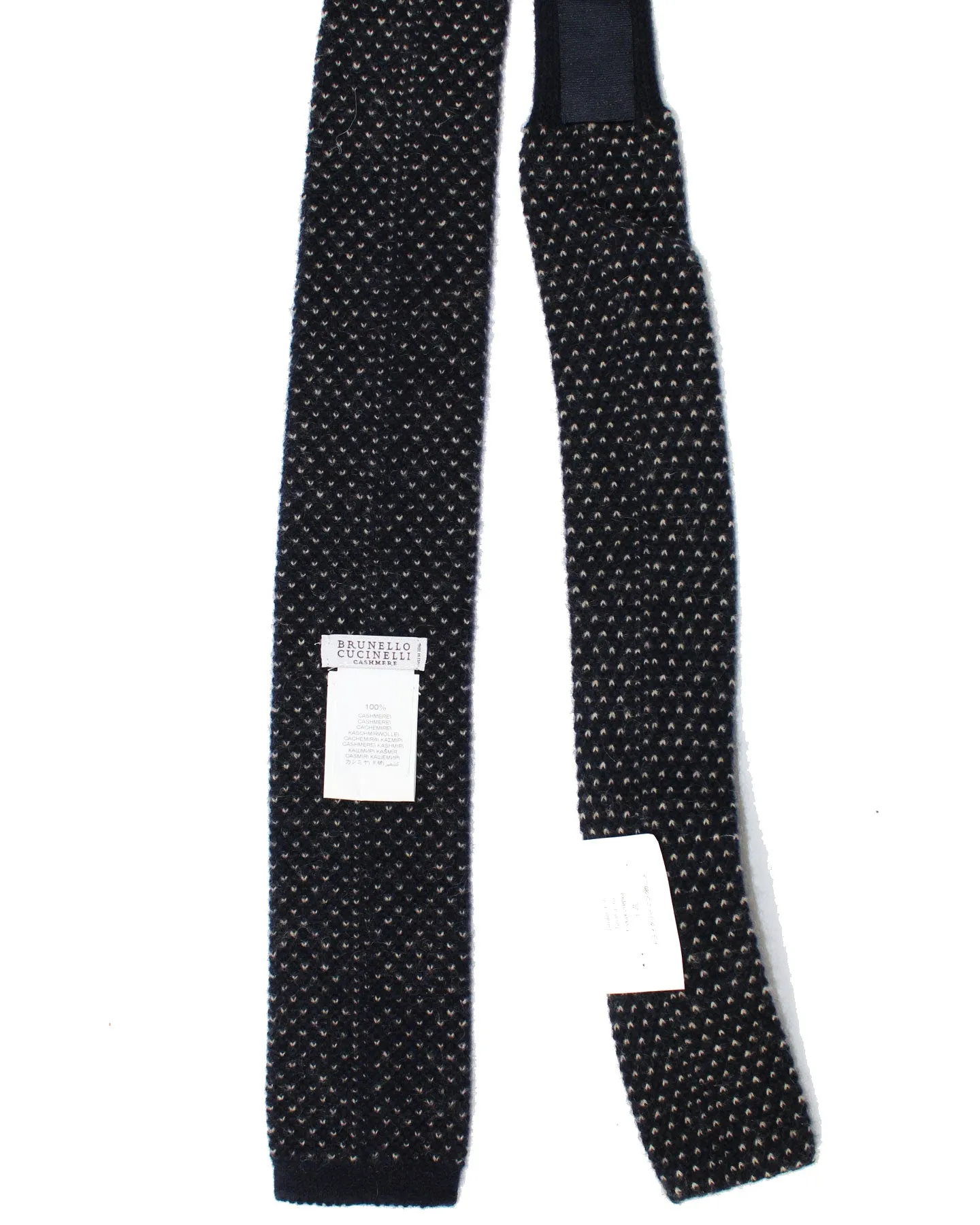 Brunello Cucinelli Square End Knitted Tie Dark Blue Bird Eye - Cashmere FINAL SALE