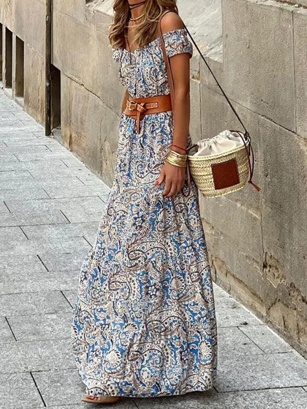 Chic Bohemian Boat Neck Dress - Trendy Women's Fashion Essential