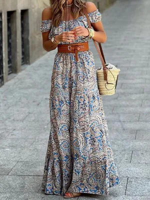 Chic Bohemian Boat Neck Dress - Trendy Women's Fashion Essential