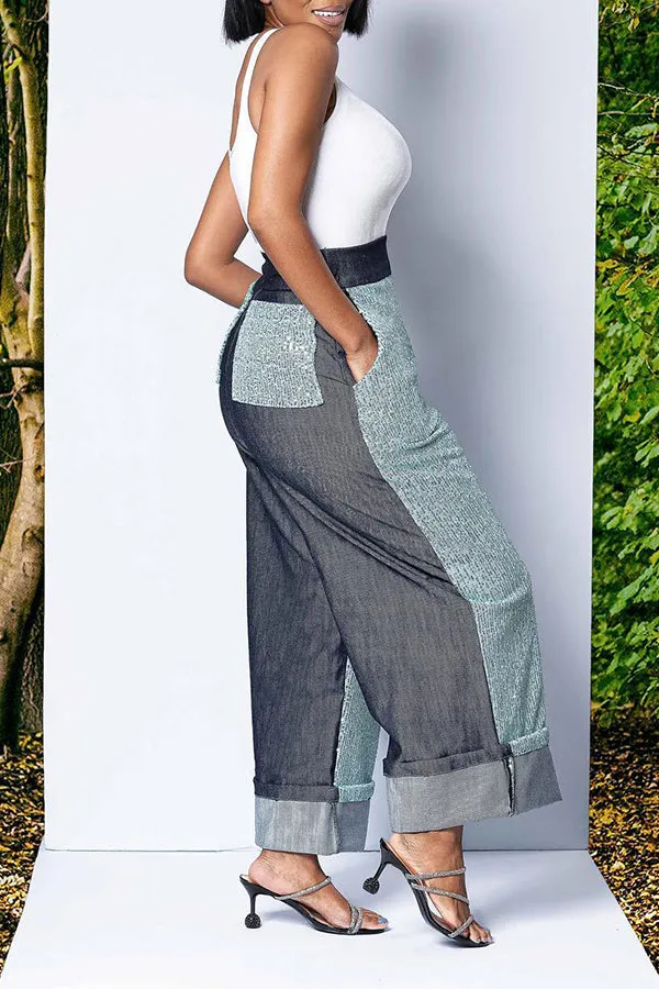 Chic Sequin Panel Straight Leg Pants