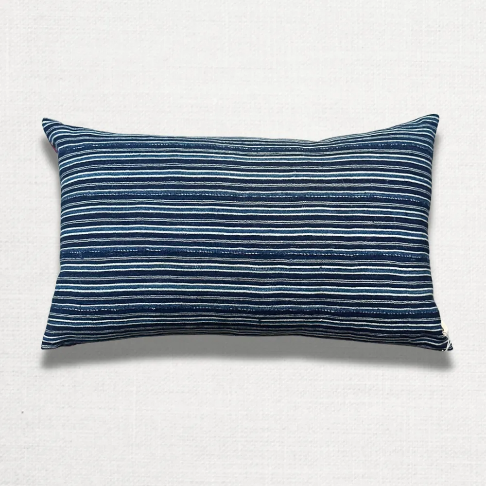 Custom Décors Barbares "Aurel Rose" Pillow with Vintage African Indigo Backing (#53)