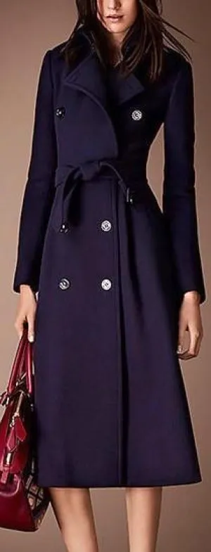 Double-Breasted Wool Trench Coat in Blue