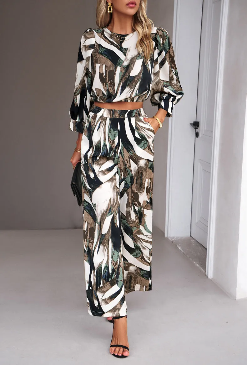 Green Bohemia 2 Piece Outfits Long Sleeve Leisure Sets