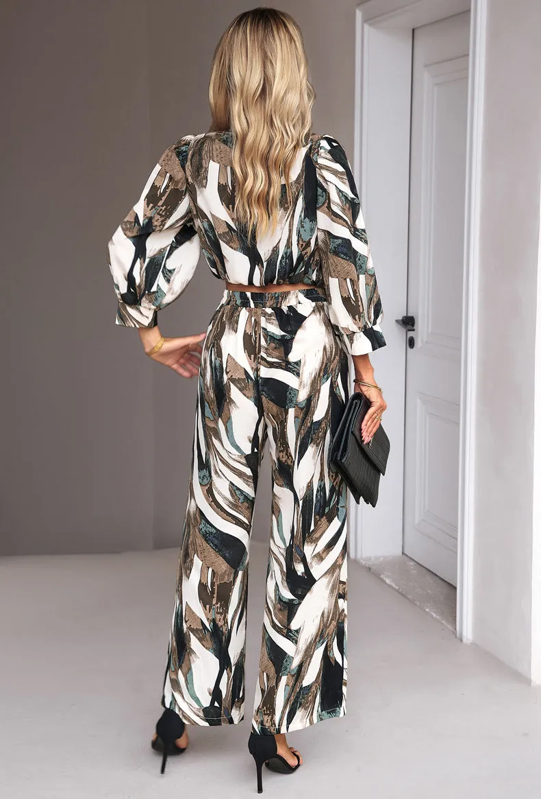 Green Bohemia 2 Piece Outfits Long Sleeve Leisure Sets