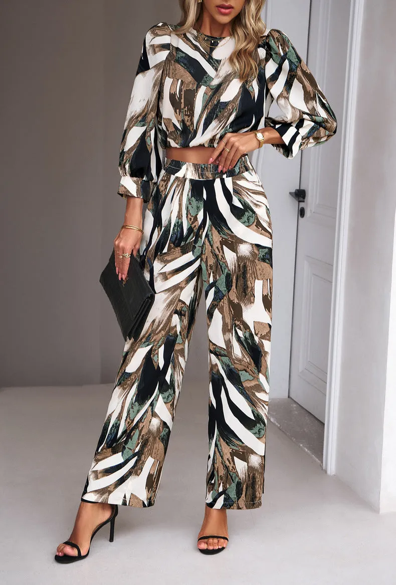Green Bohemia 2 Piece Outfits Long Sleeve Leisure Sets