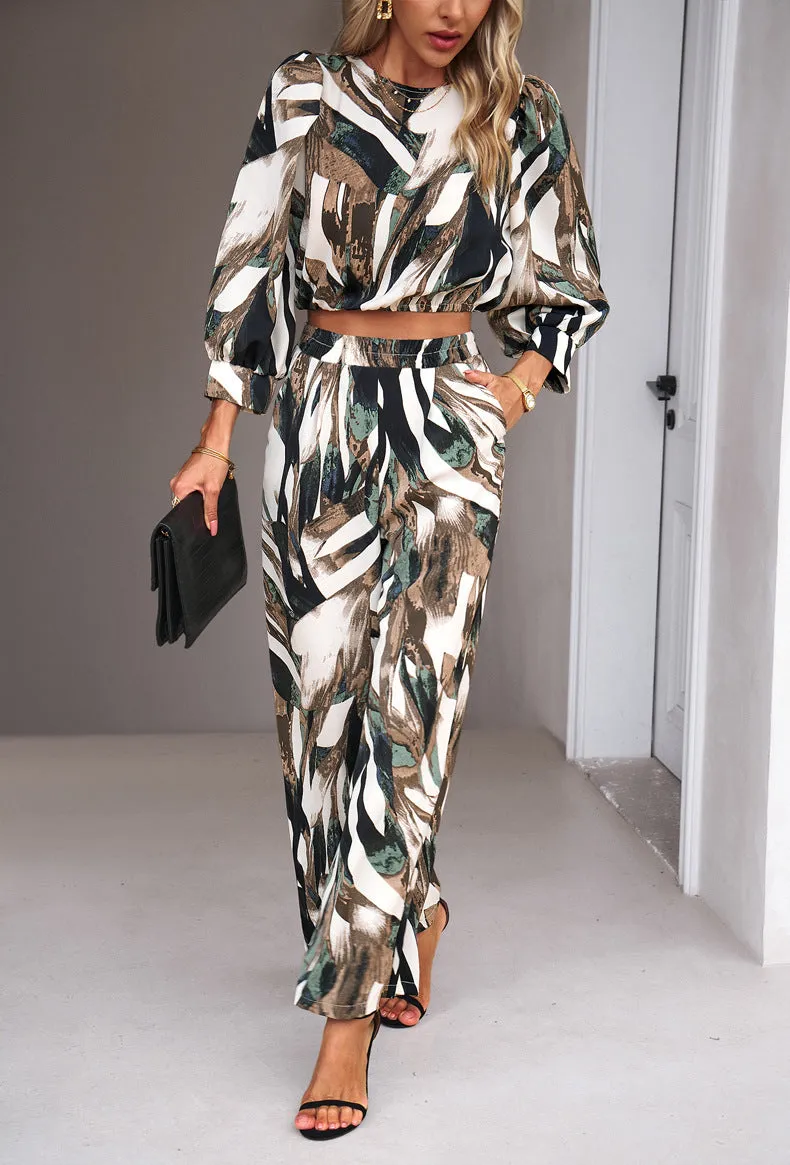 Green Bohemia 2 Piece Outfits Long Sleeve Leisure Sets