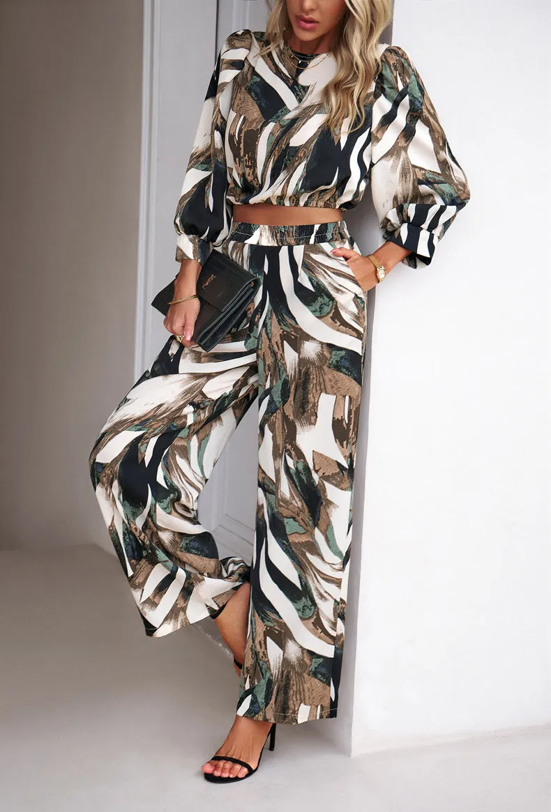 Green Bohemia 2 Piece Outfits Long Sleeve Leisure Sets