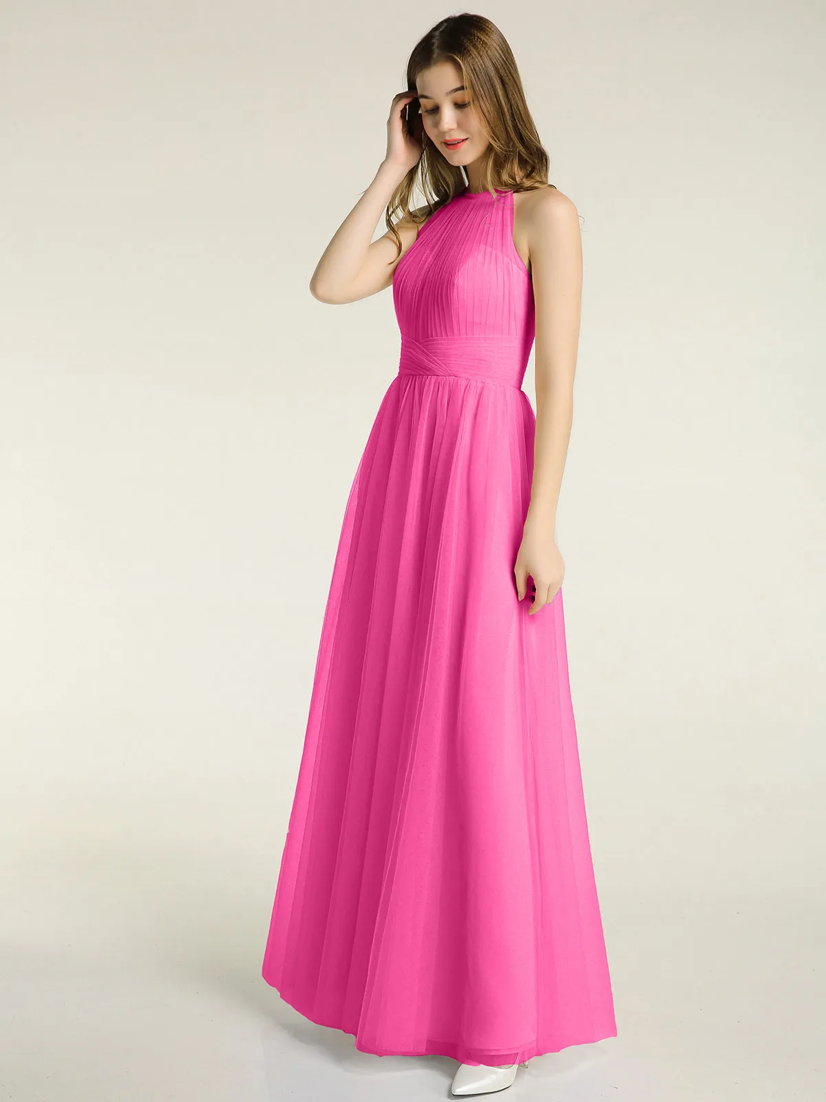 Illusion Neck Corss Waist Tulle Dresses-Azalea