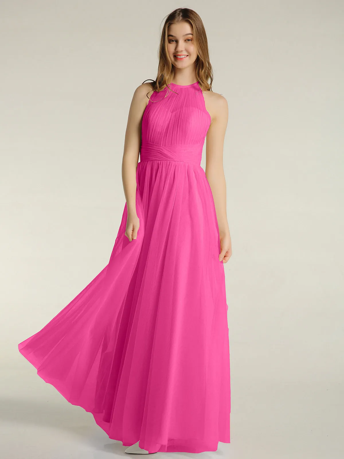 Illusion Neck Corss Waist Tulle Dresses-Azalea