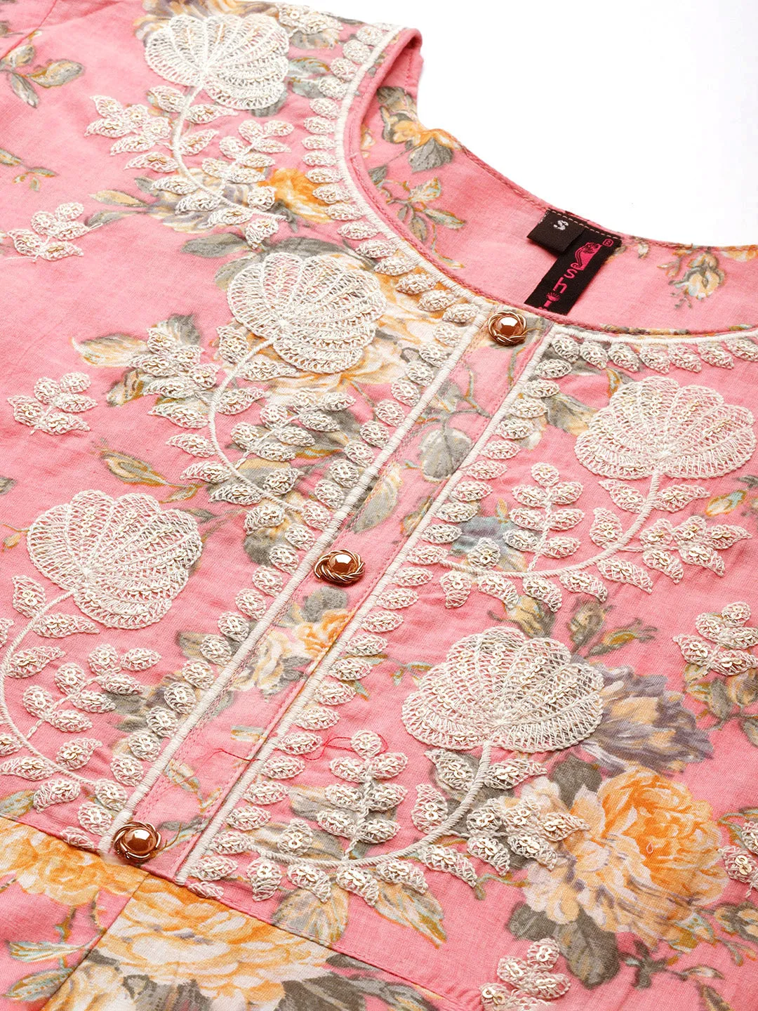 Ishin Women's Pink Embroidered A-Line Dress