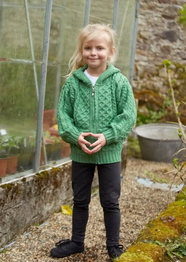 Kids Hooded Aran Zip Cardigan | Green