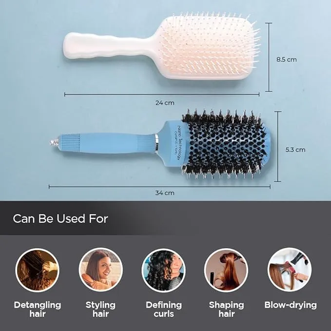 Kuber Industries Hair Brush | Bristles Brush | Hair Brush with Paddle | Sharp Hair Brush for Woman | Suitable For All Hair Types | TGX525..-XH45BLE | Ice Blue & Blue