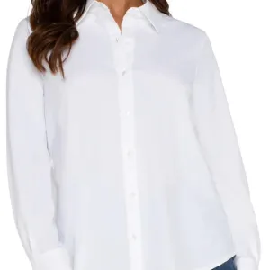 LIVERPOOL Los Angeles Long Sleeve Button Front Knit Shirt in White