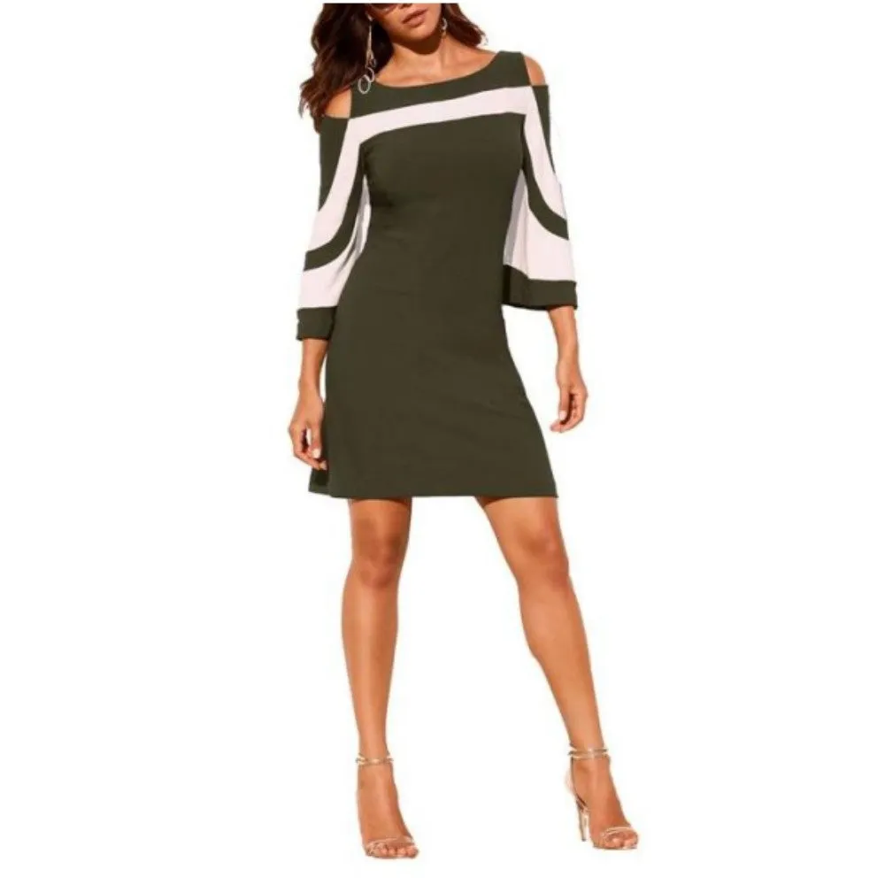 MB FASHION Cold-Shoulder Striped Accent Knee-Length Dress 4795