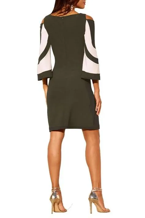 MB FASHION Cold-Shoulder Striped Accent Knee-Length Dress 4795
