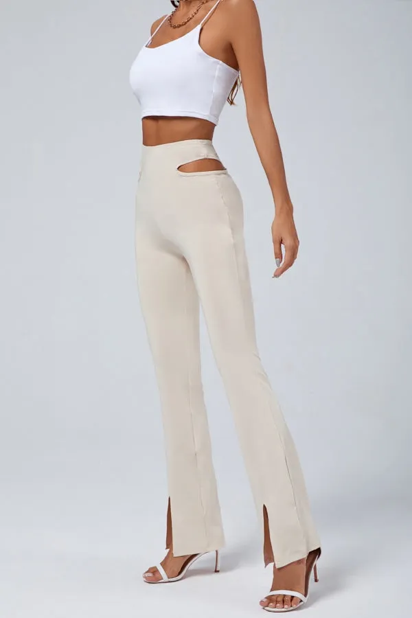 MB FASHION High-Waisted Flared Pants with Hip Cutouts and Front Slits 3223R