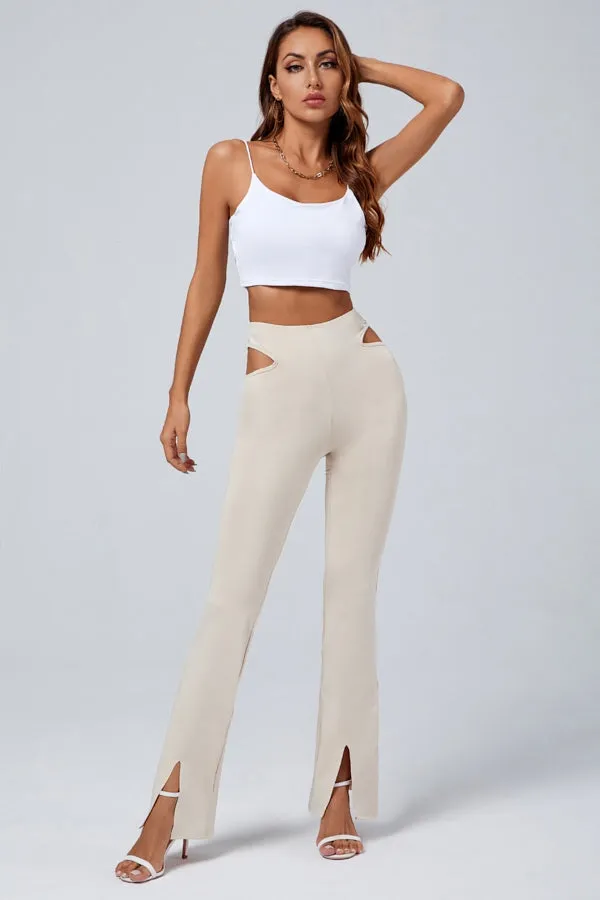 MB FASHION High-Waisted Flared Pants with Hip Cutouts and Front Slits 3223R
