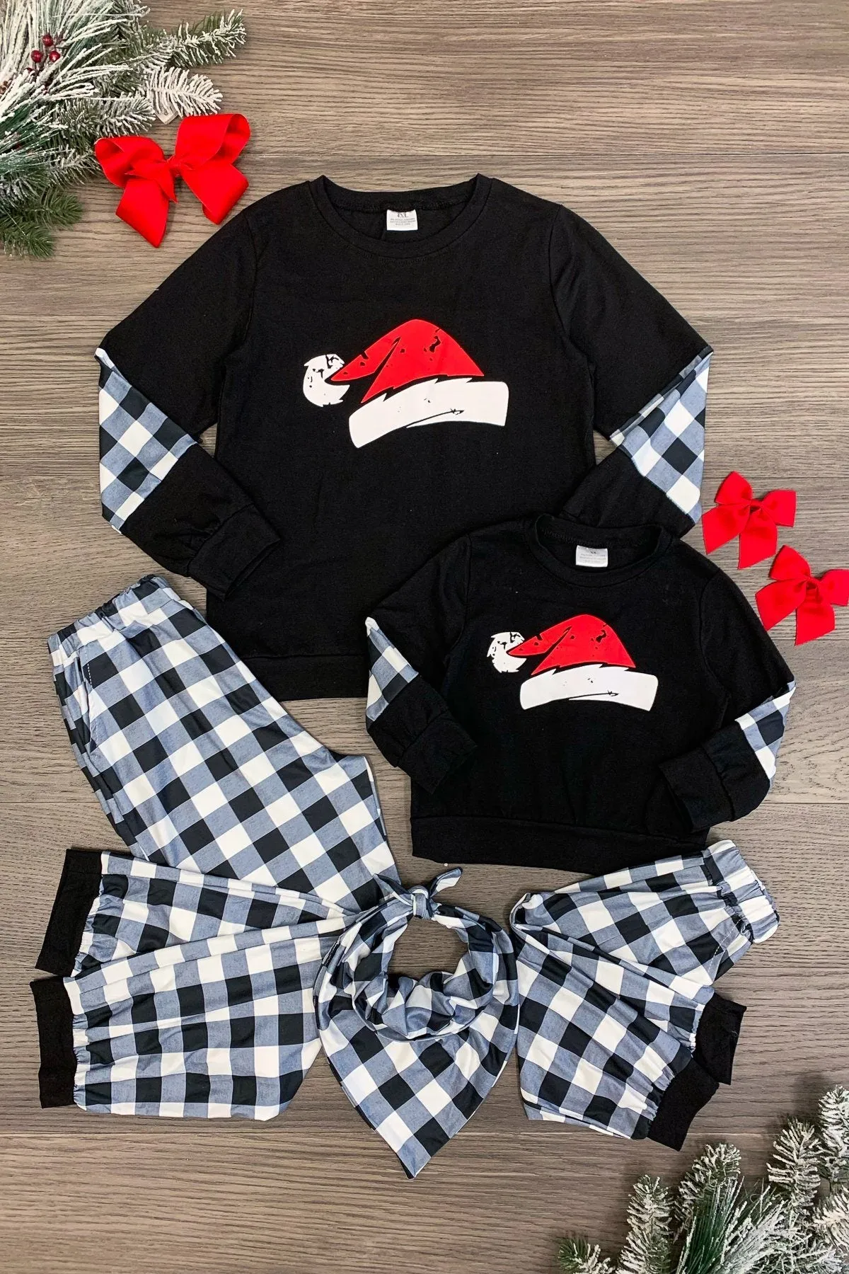 Mom & Me - Plaid Santa Hat Pajamas - AND PET BANDANA!