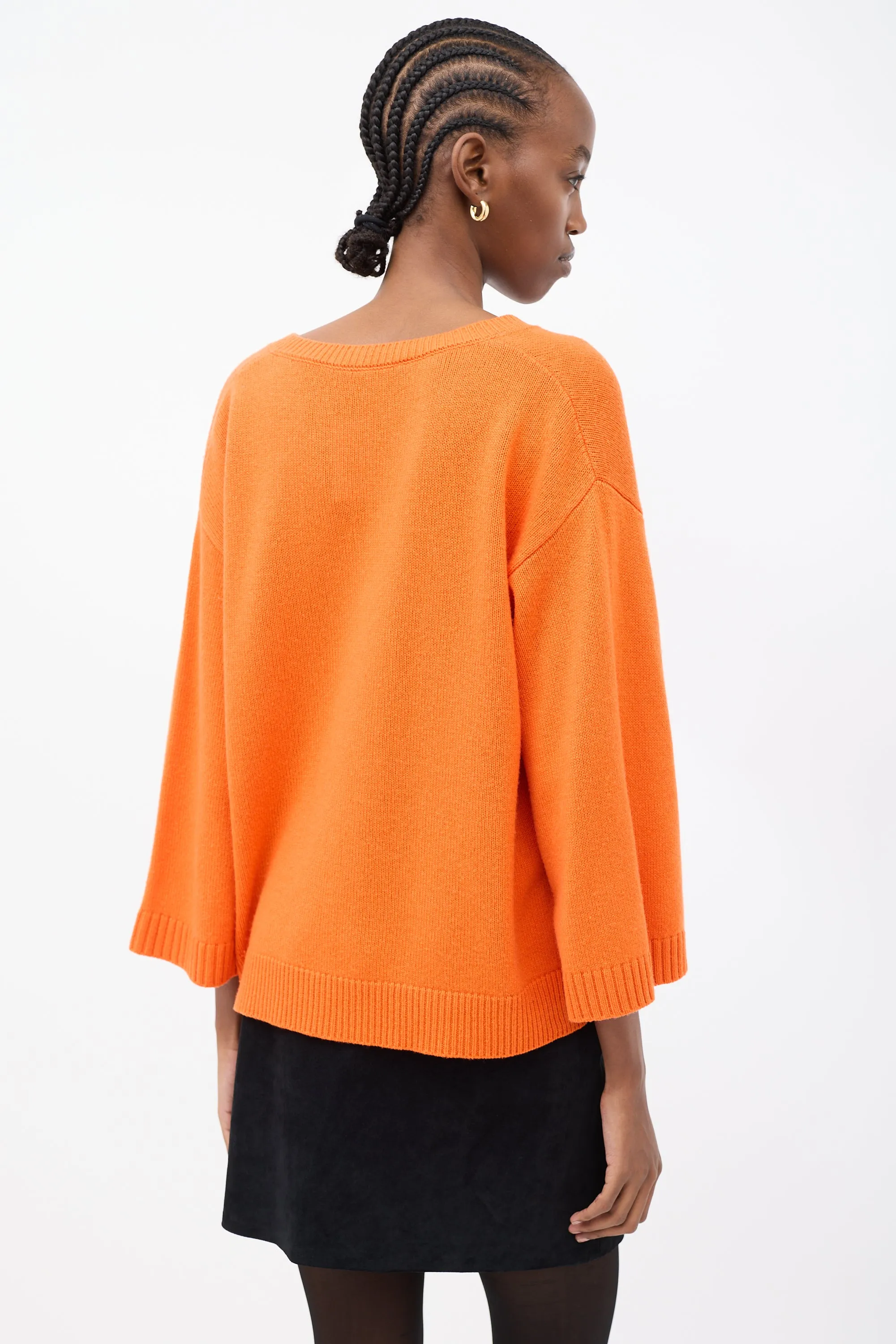 Orange Cashmere VGold Logo V-Neck Sweater