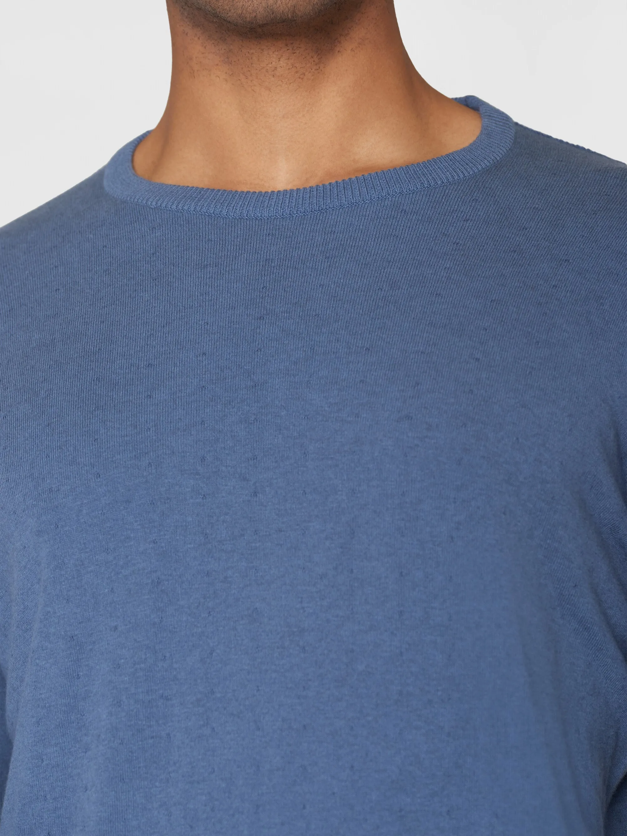 Regular double layer cotton mix rolledge crew neck knit - GOTS/Vegan - Moonlight Blue