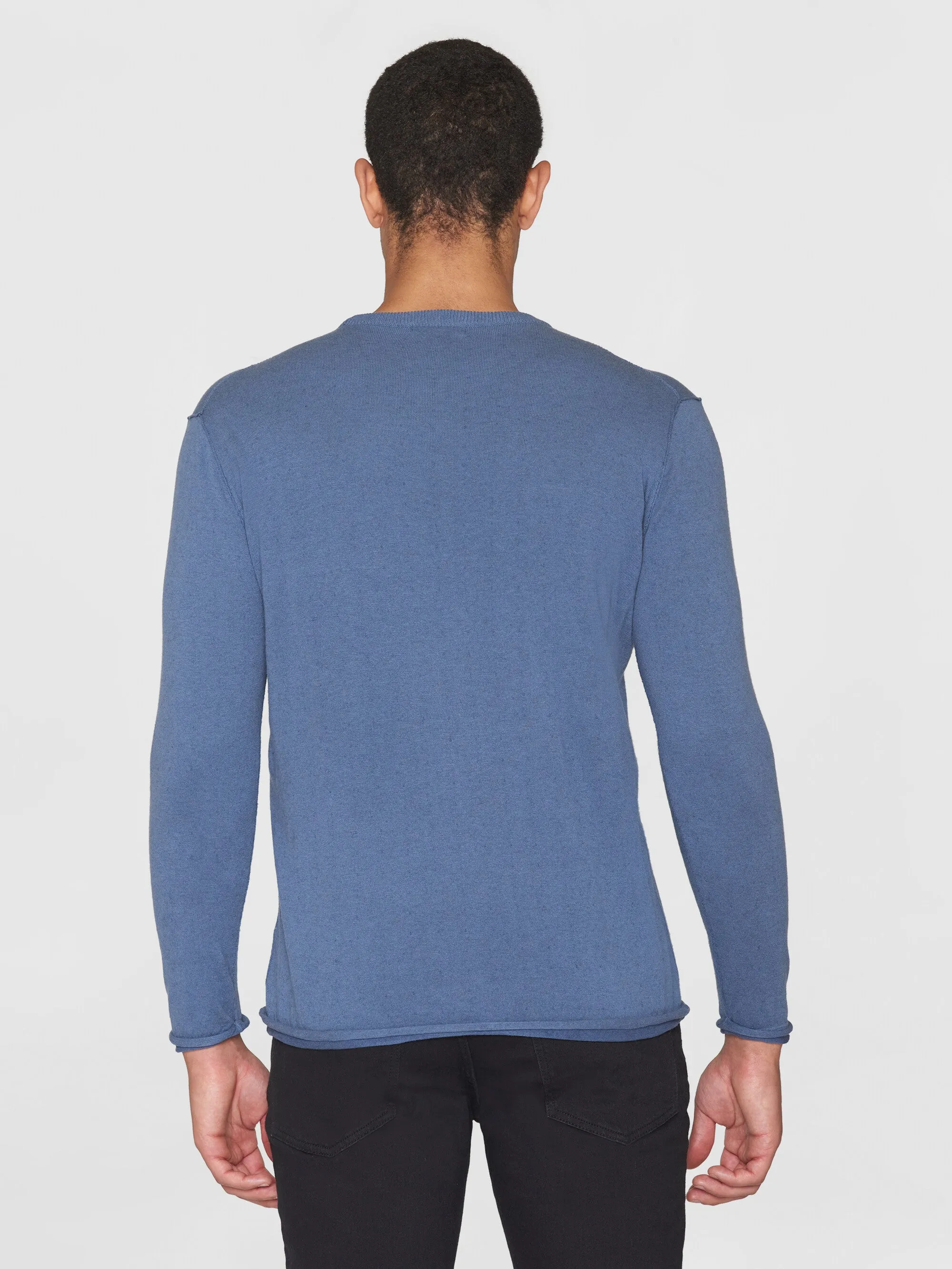 Regular double layer cotton mix rolledge crew neck knit - GOTS/Vegan - Moonlight Blue