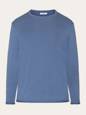 Regular double layer cotton mix rolledge crew neck knit - GOTS/Vegan - Moonlight Blue