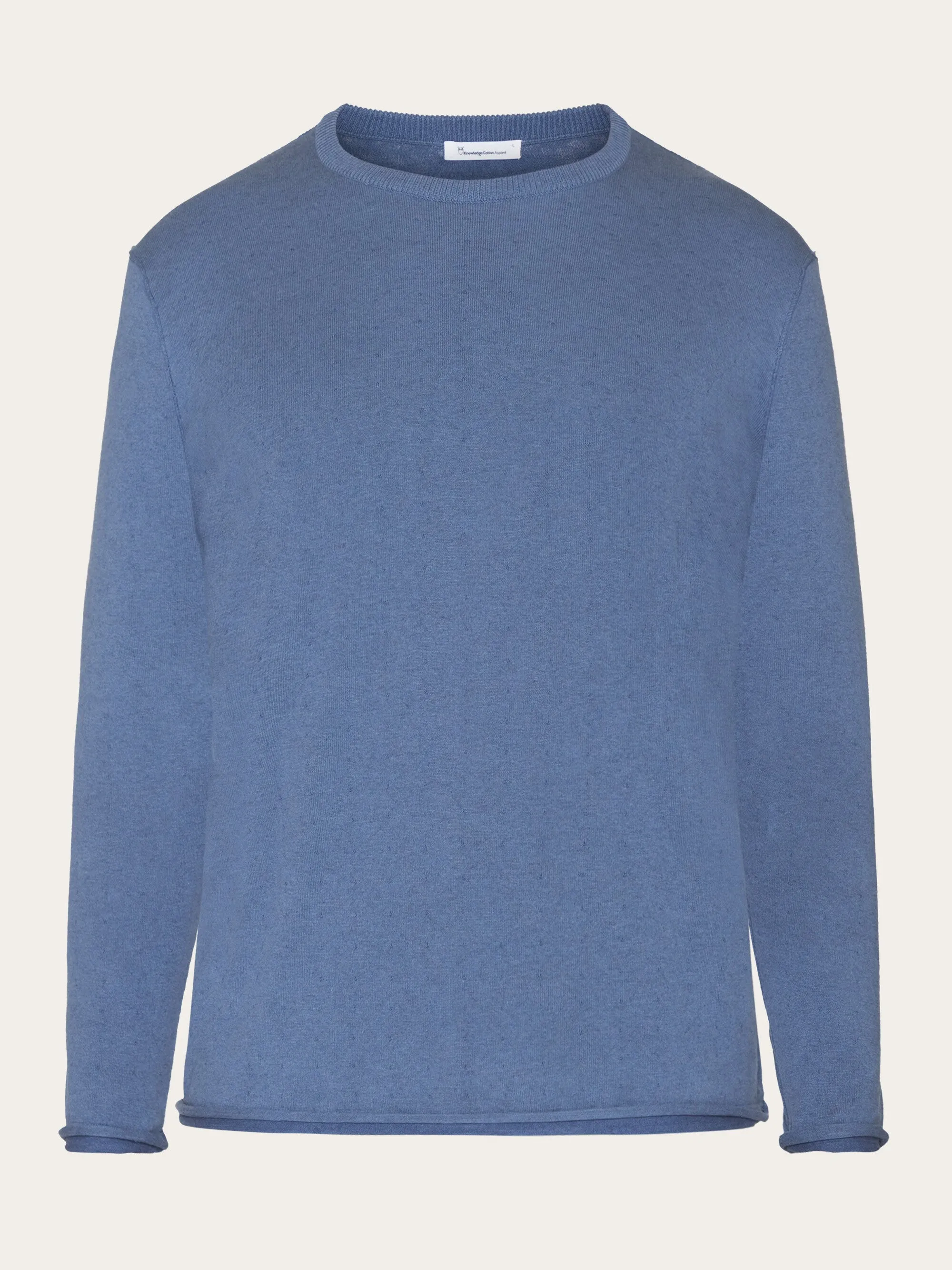 Regular double layer cotton mix rolledge crew neck knit - GOTS/Vegan - Moonlight Blue