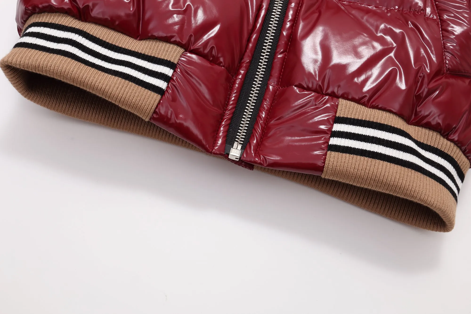 Striped Band Raccoon Fur Hood -Red