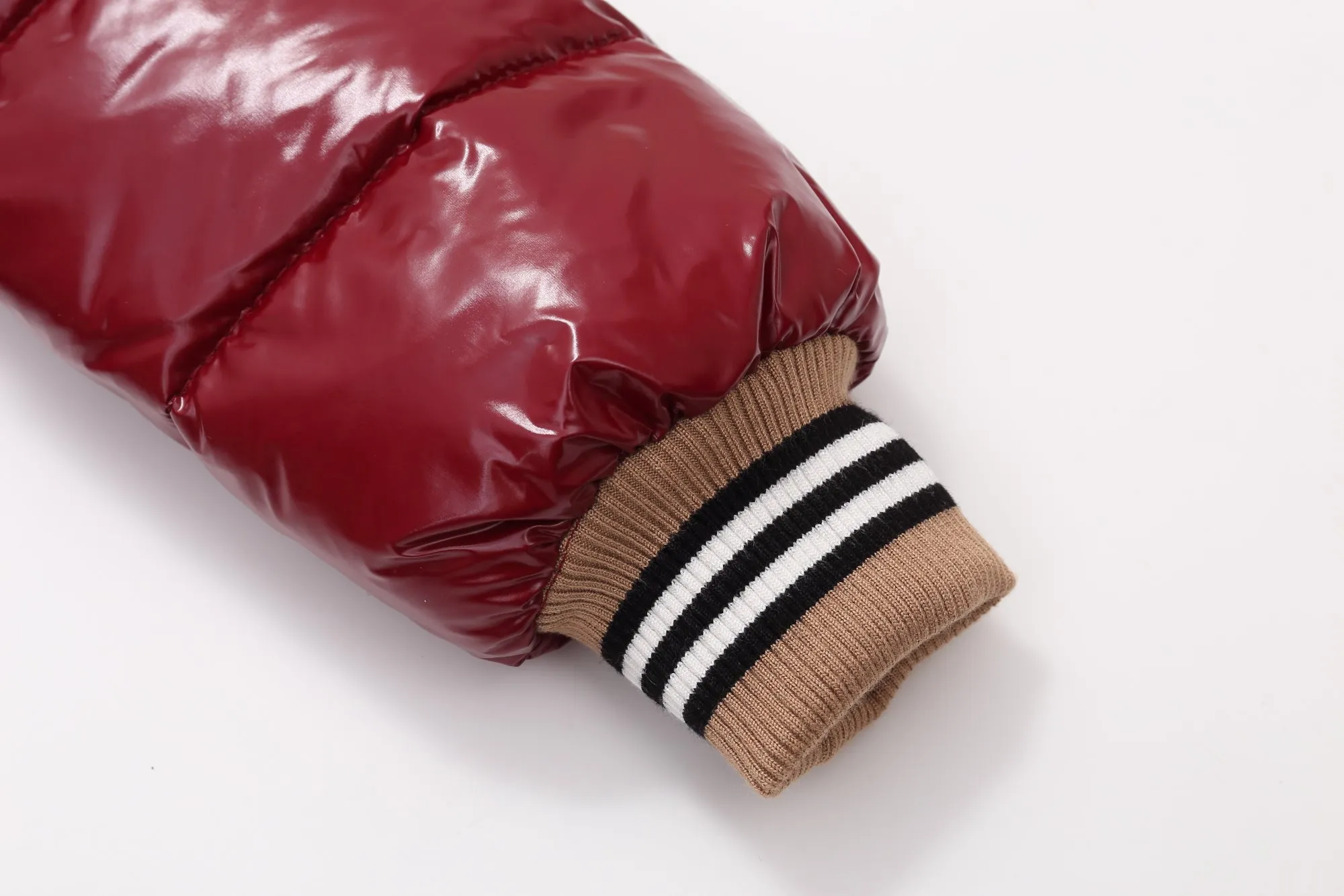 Striped Band Raccoon Fur Hood -Red