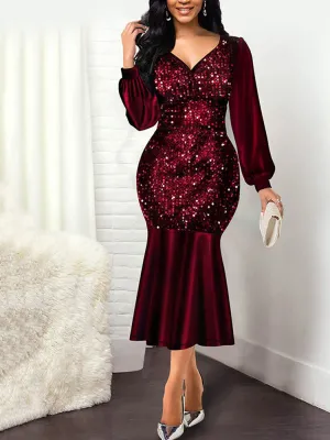 V-Neck Pit Stripes Trendy Solid Color Dresses