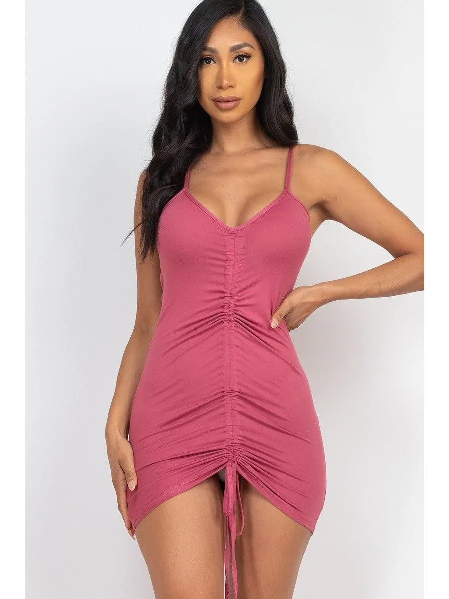 Women Adjustable Ruched Front Detail Mini Dress