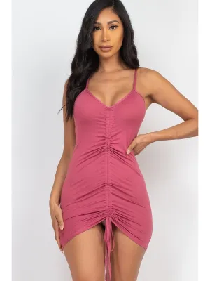 Women Adjustable Ruched Front Detail Mini Dress