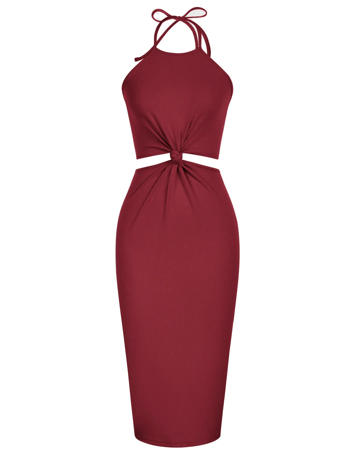 Women's Halter Dress Cut Out Summer Midi Dresses Bodycon Ribbed Knit Trendy Beach Vacation Dress