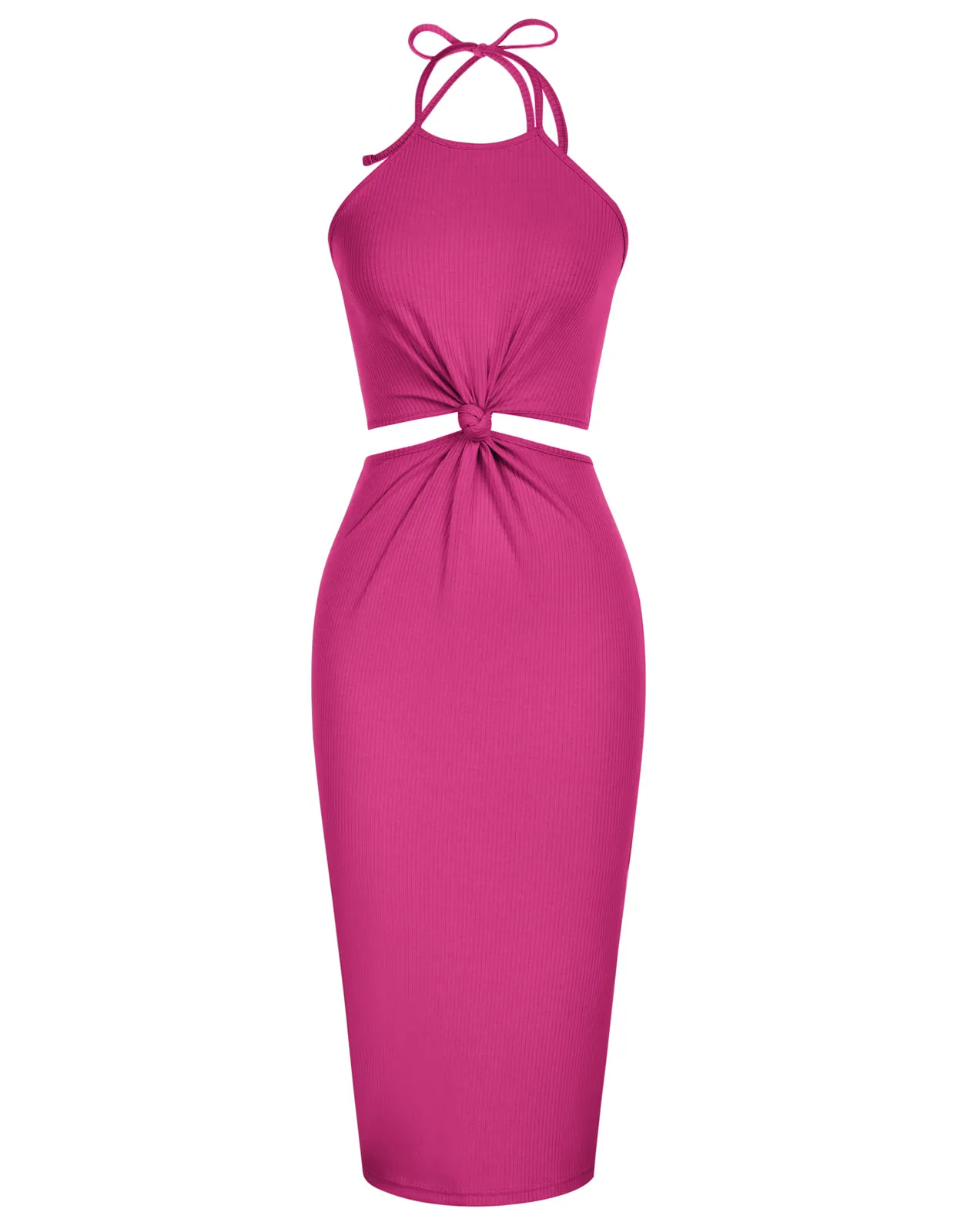 Women's Halter Dress Cut Out Summer Midi Dresses Bodycon Ribbed Knit Trendy Beach Vacation Dress