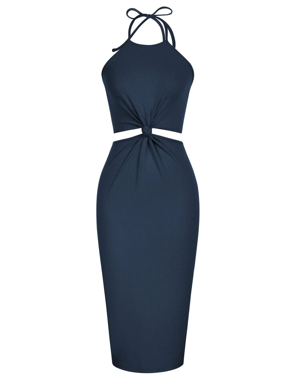 Women's Halter Dress Cut Out Summer Midi Dresses Bodycon Ribbed Knit Trendy Beach Vacation Dress