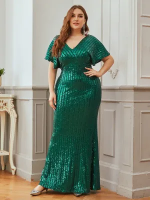 Women's Trendy V-neck Floor Length Sequin Evening Dress