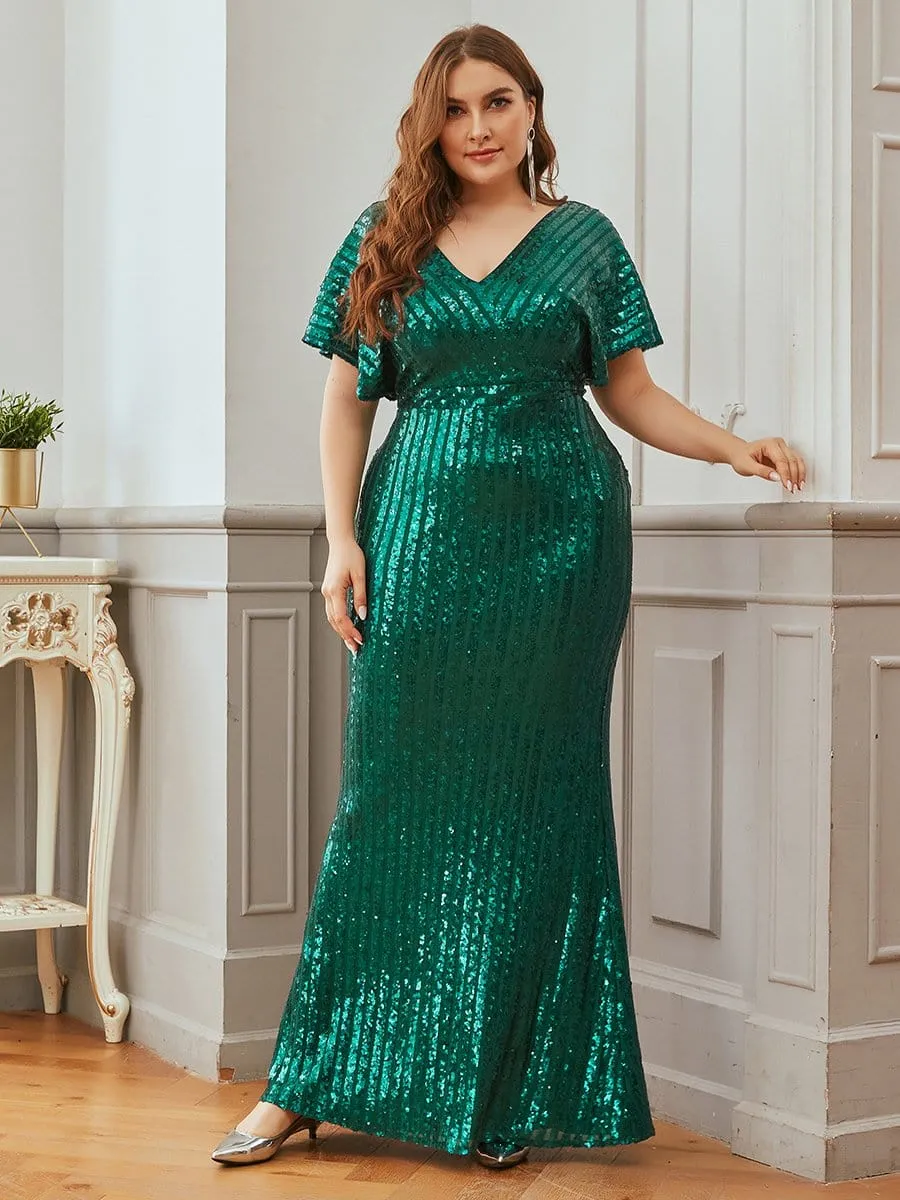 Women's Trendy V-neck Floor Length Sequin Evening Dress
